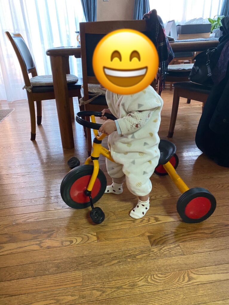 1歳３か月で三輪車に乗っている長女